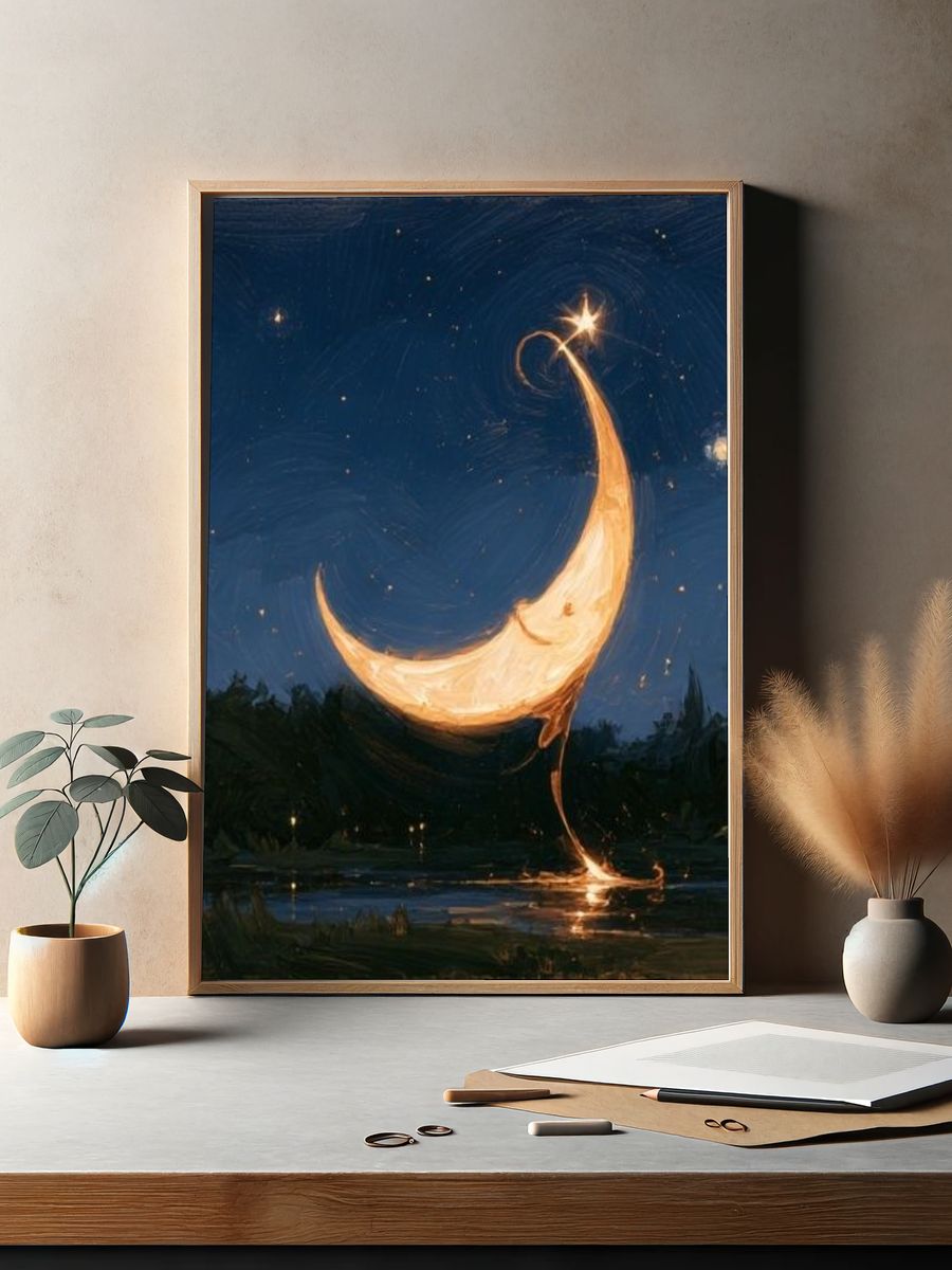 Crescent Moon Night Sky Print. — room view 2