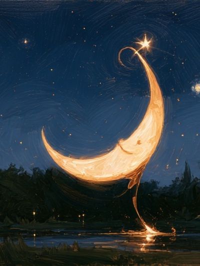 Crescent Moon Night Sky Print.
