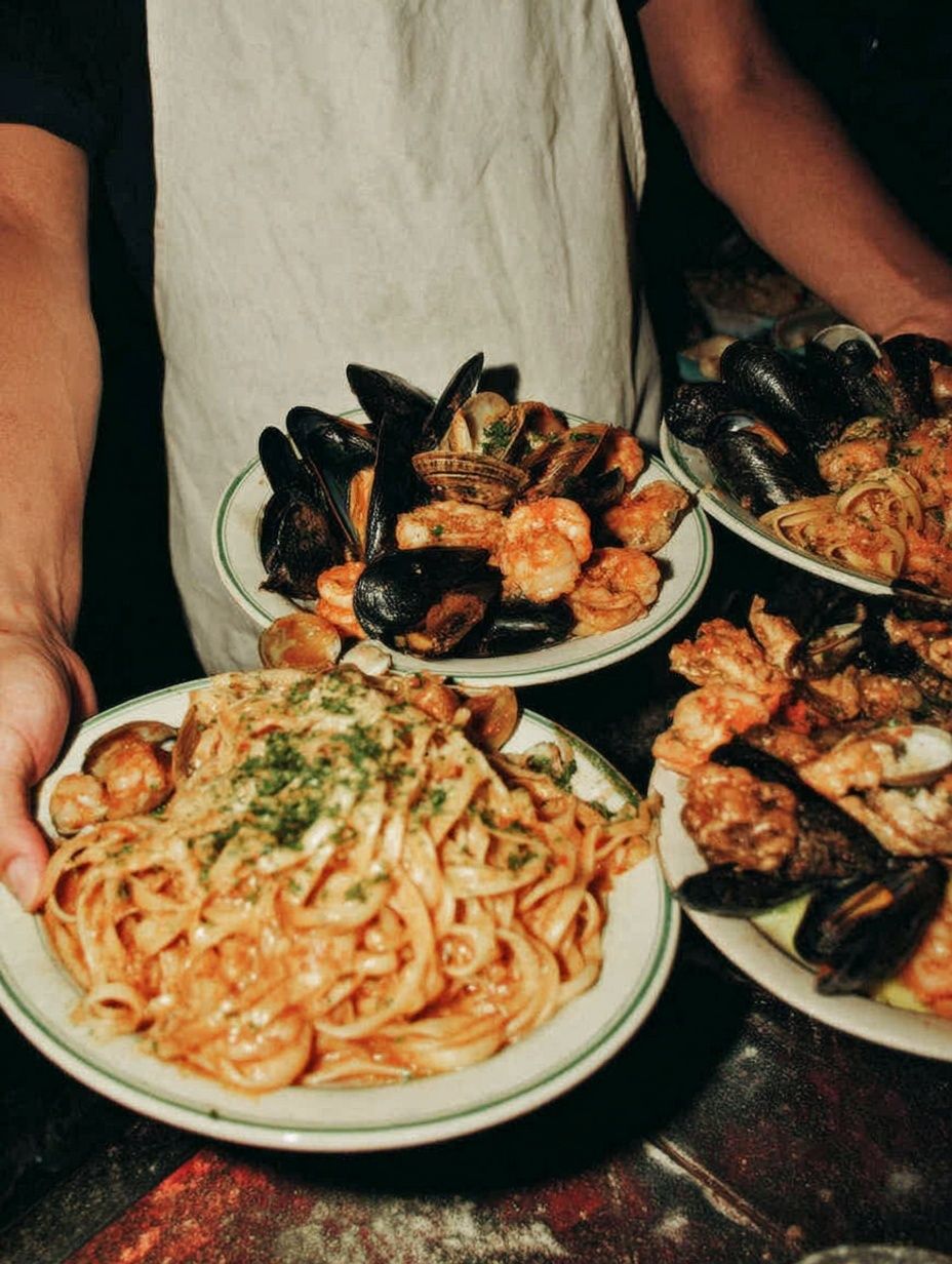 Seafood Pasta Feast Photography Poster. poster detail