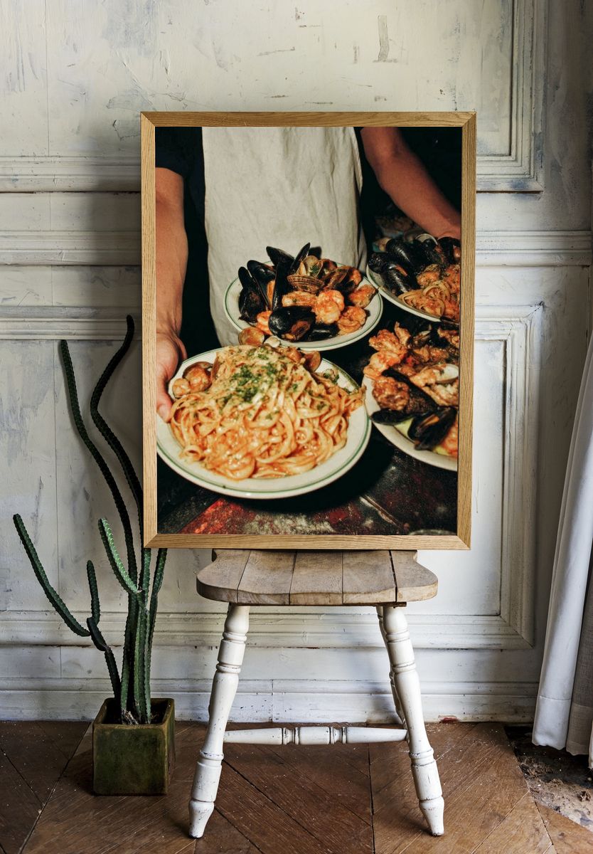 Seafood Pasta Feast Photography Poster. — room view 1