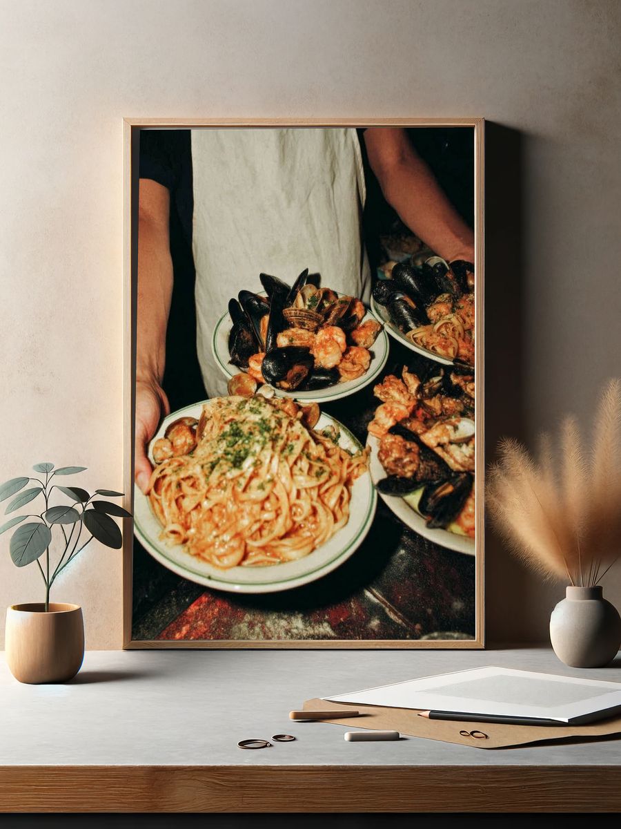 Seafood Pasta Feast Photography Poster. — room view 2