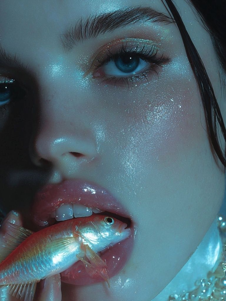 Surreal Portrait with Goldfish Print. poster — photography art