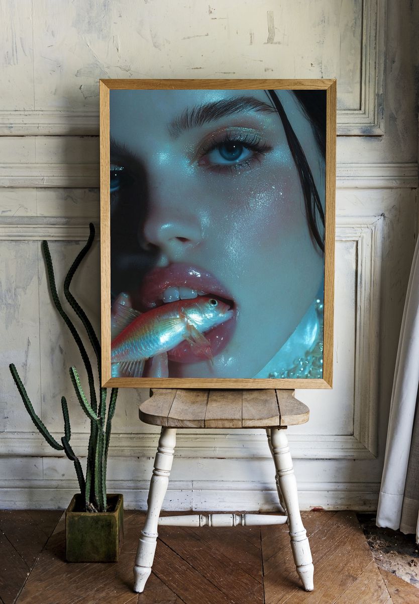 Surreal Portrait with Goldfish Print. — room view 1