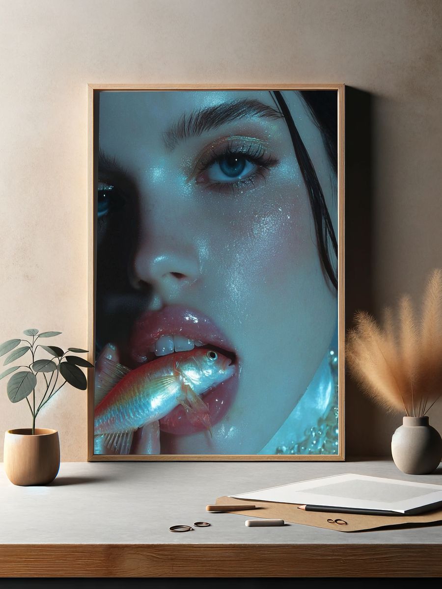 Surreal Portrait with Goldfish Print. — room view 2