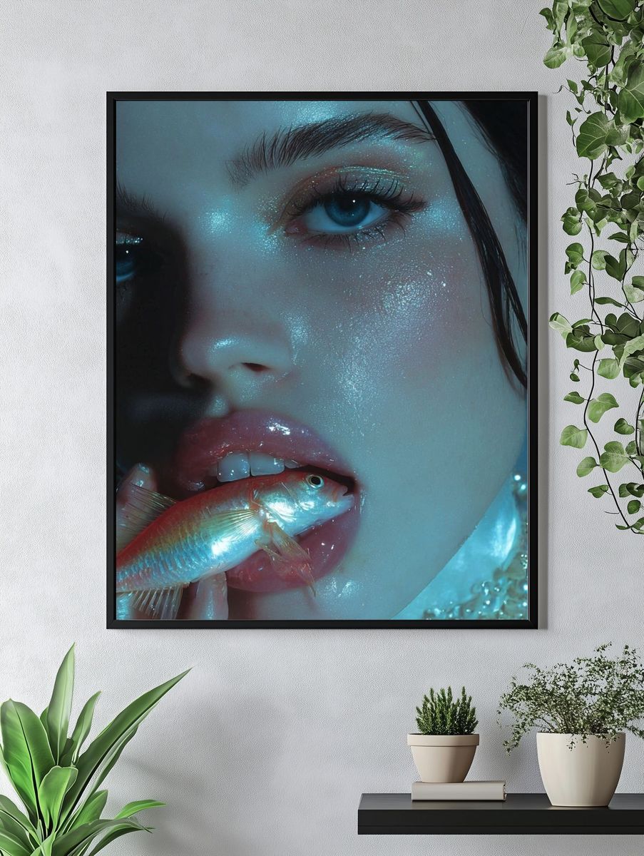 Surreal Portrait with Goldfish Print. — room view 4