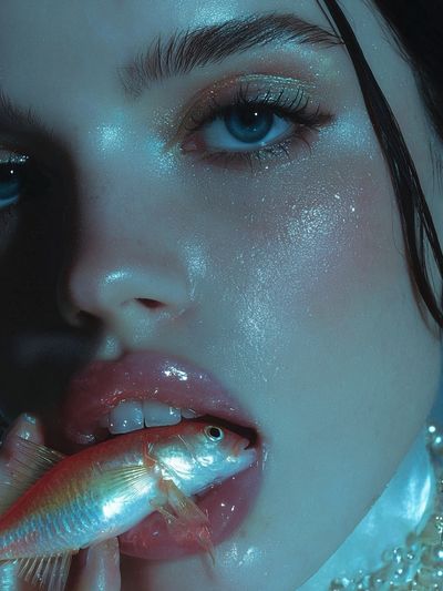 Surreal Portrait with Goldfish Print. poster print