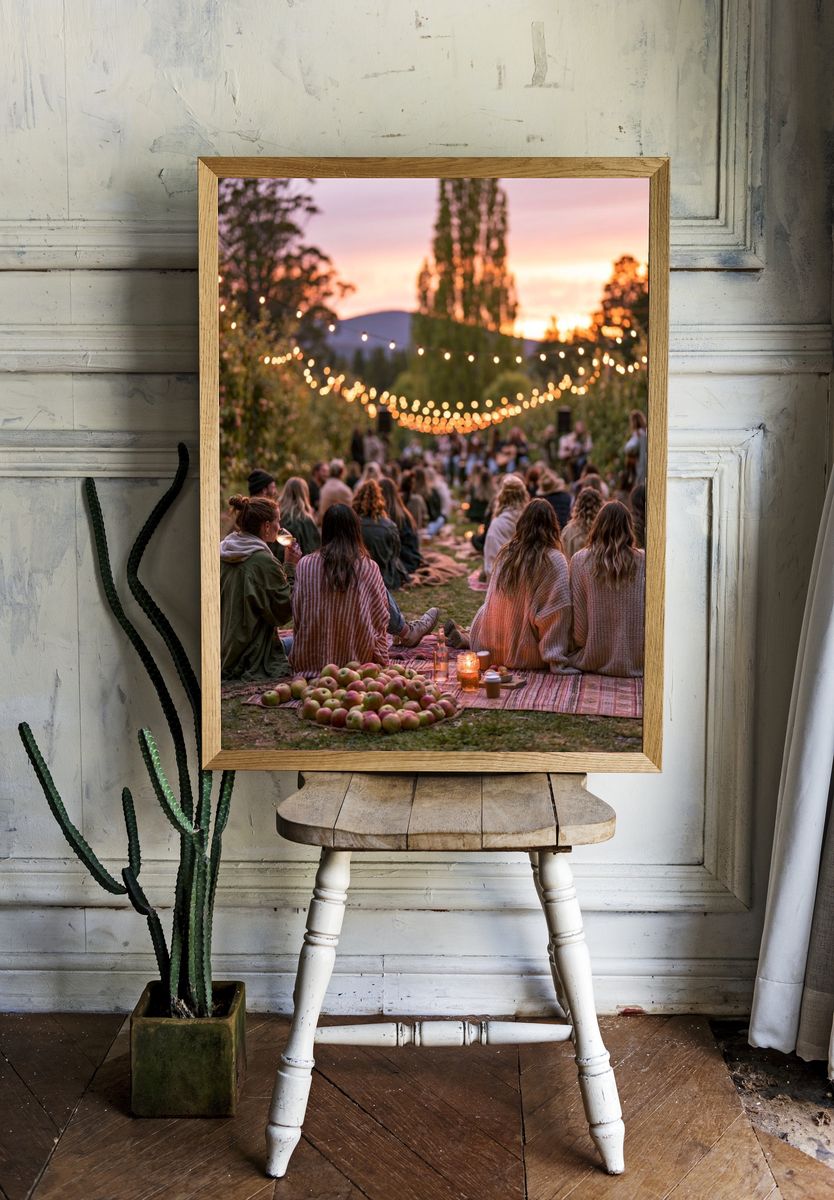 Sunset Picnic Gathering Photography Poster. room preview