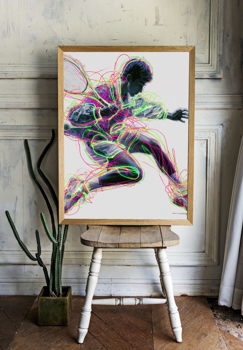 Neon Tennis Player Illustration Poster. room preview
