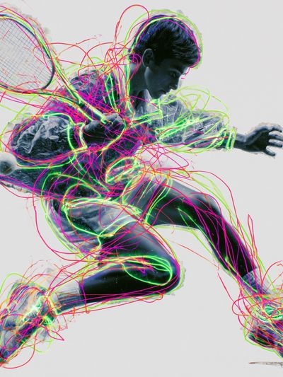 Neon Tennis Player Illustration Poster.