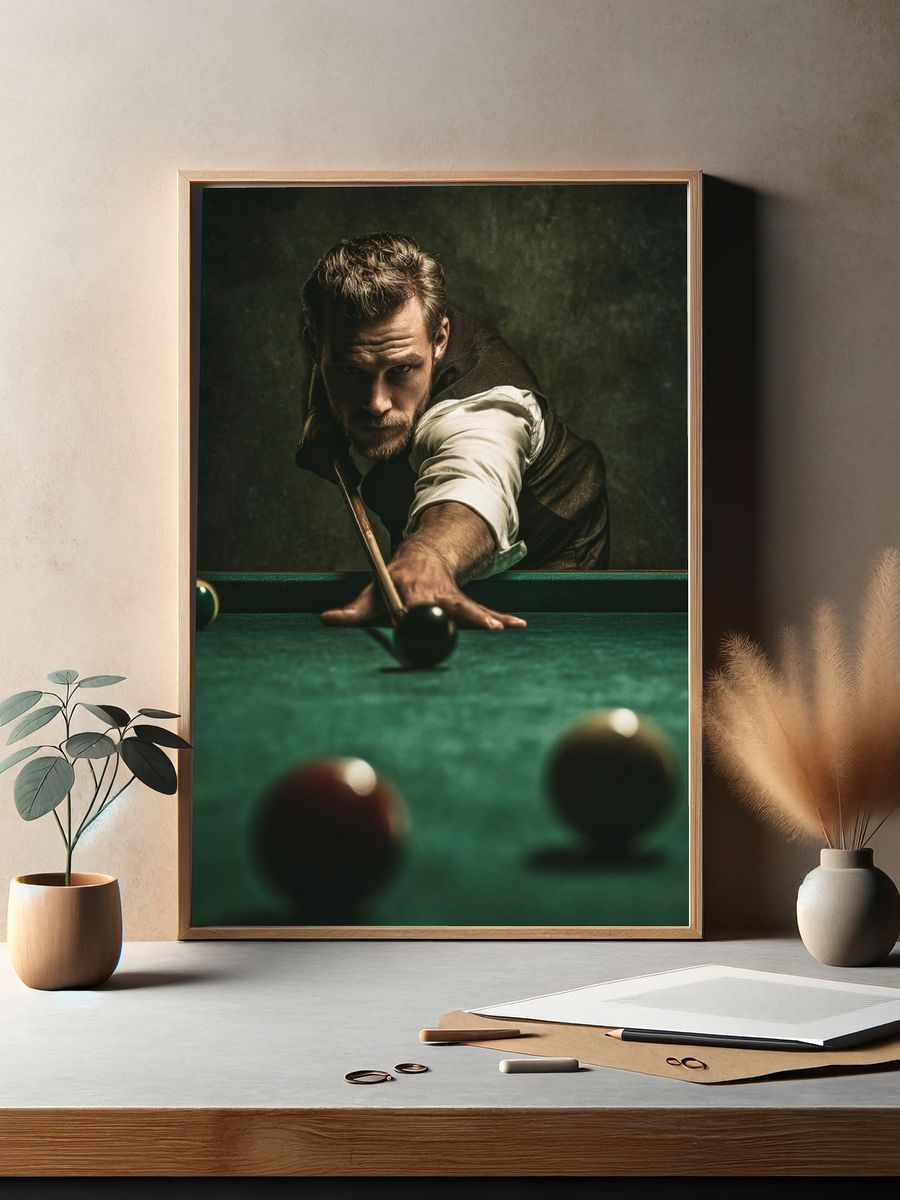 Billiards Player Portrait Poster. — room view 2