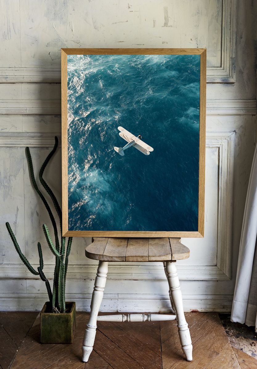 Seaplane Over Ocean Poster. — room view 1