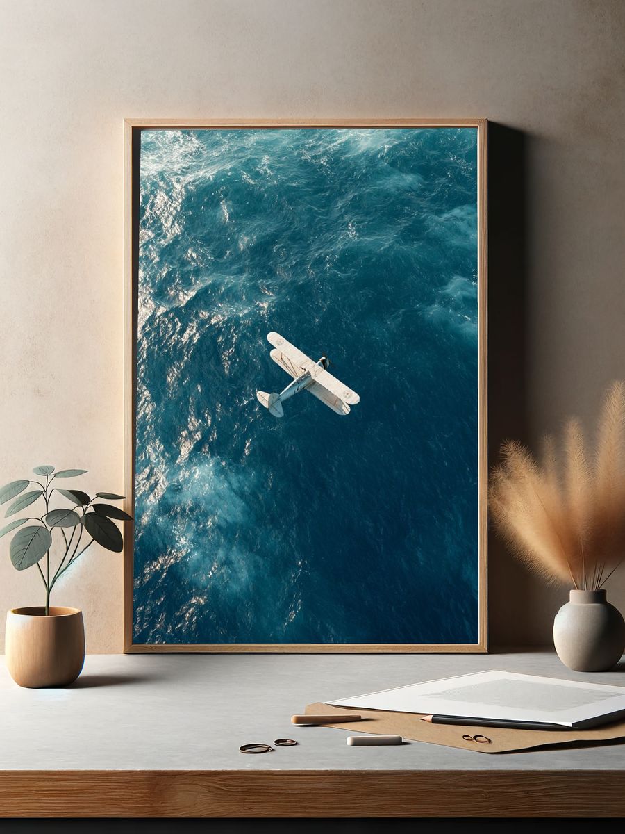 Seaplane Over Ocean Poster. — room view 2