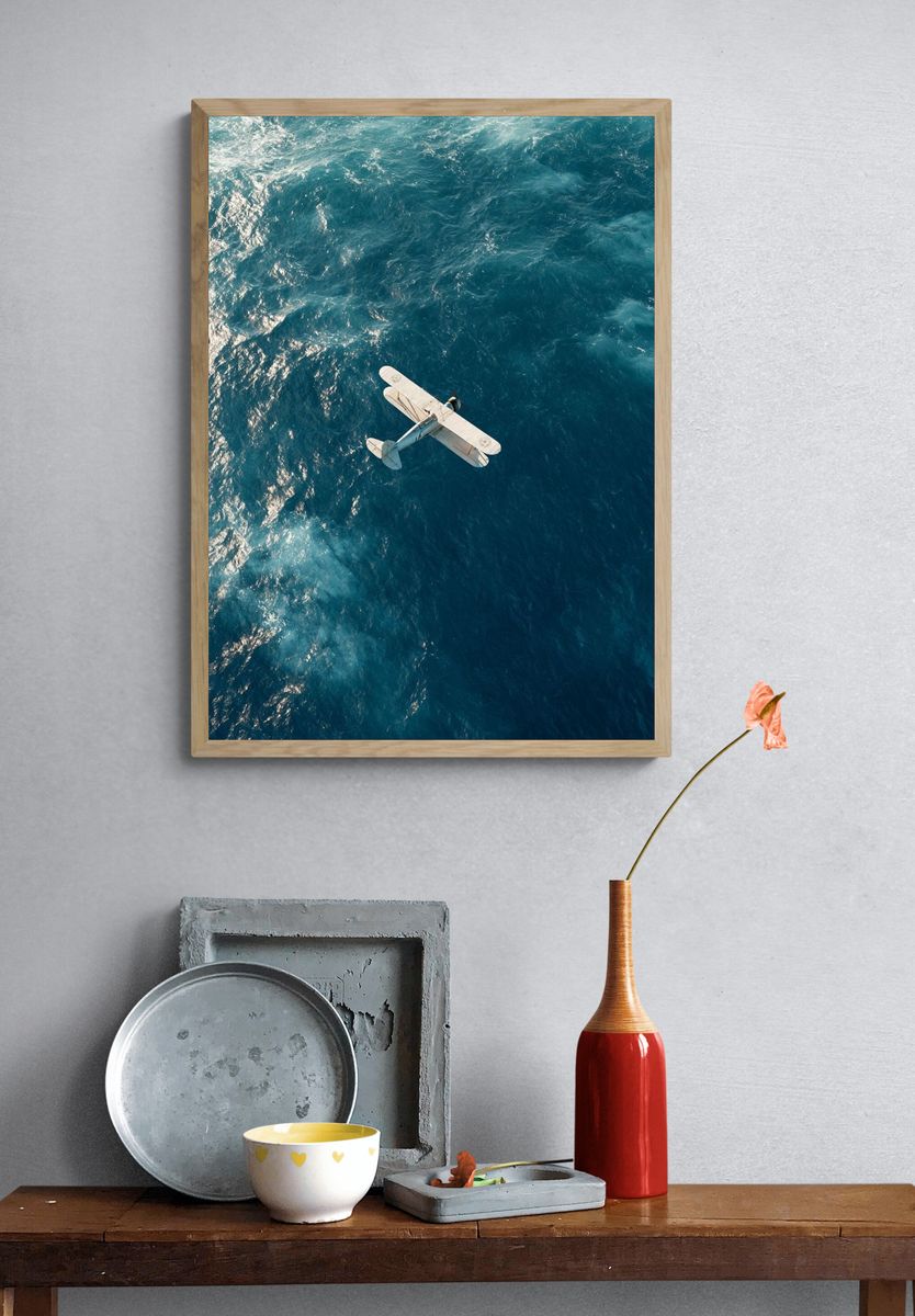 Seaplane Over Ocean Poster. — room view 3