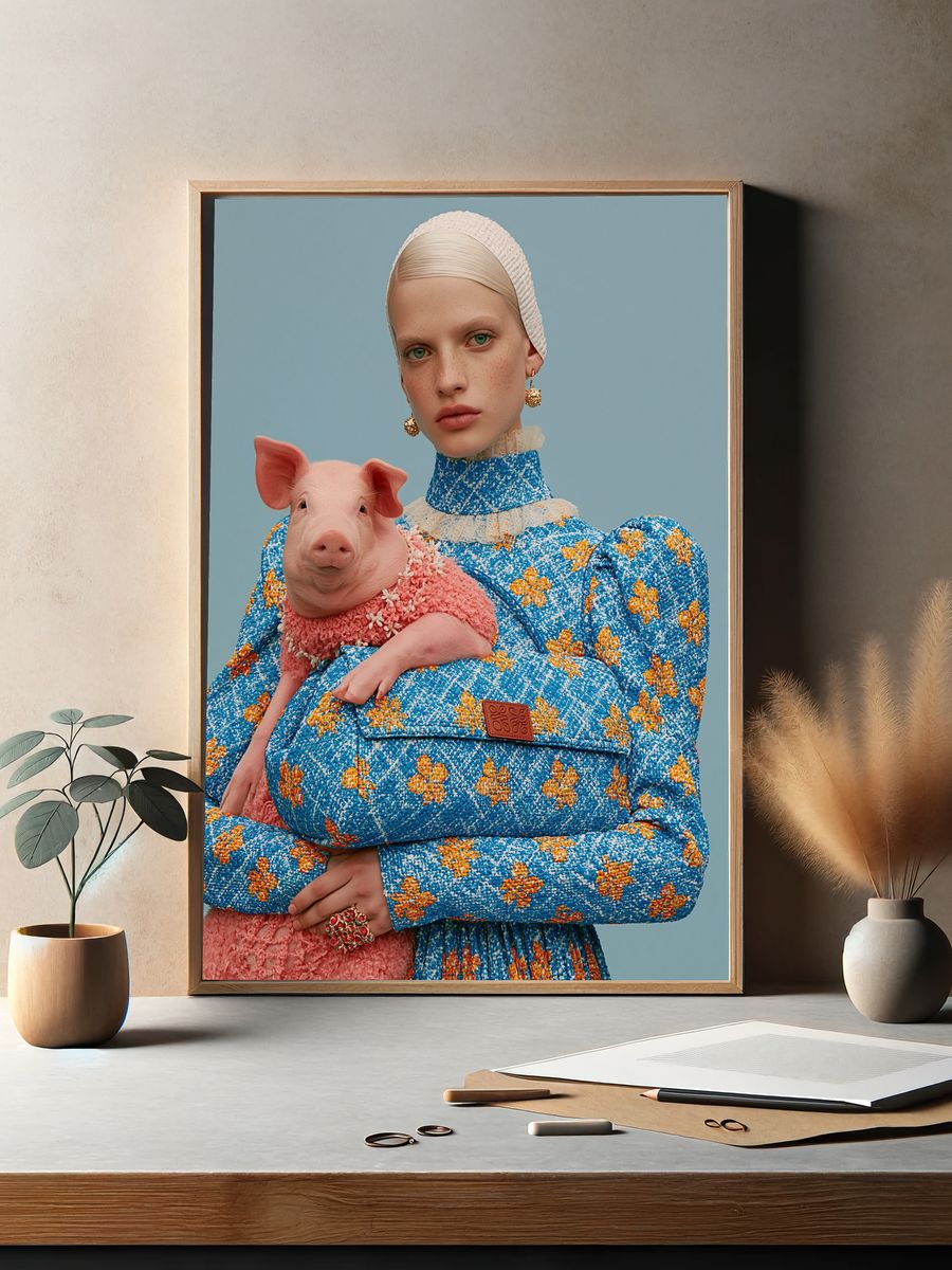 Surreal Pig Portrait Print. — room view 2