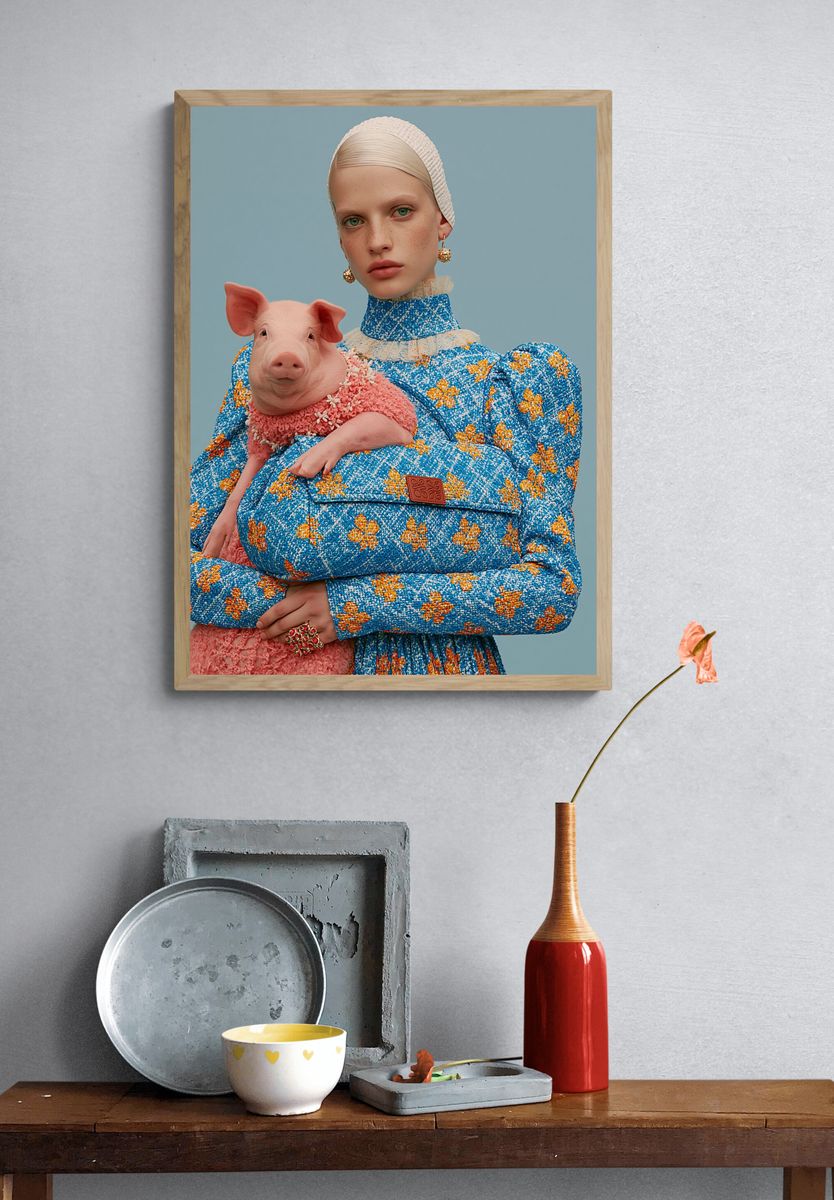 Surreal Pig Portrait Print. — room view 3
