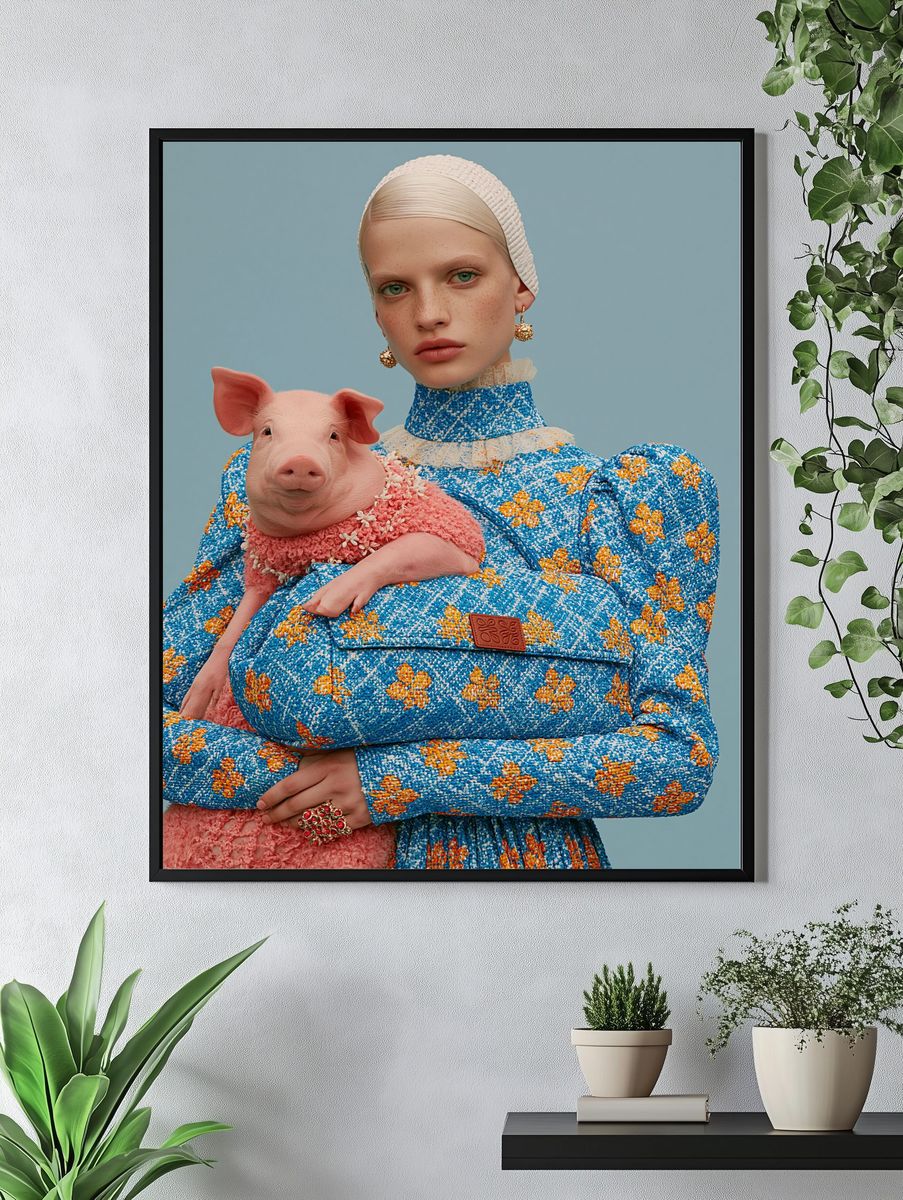 Surreal Pig Portrait Print. — room view 4