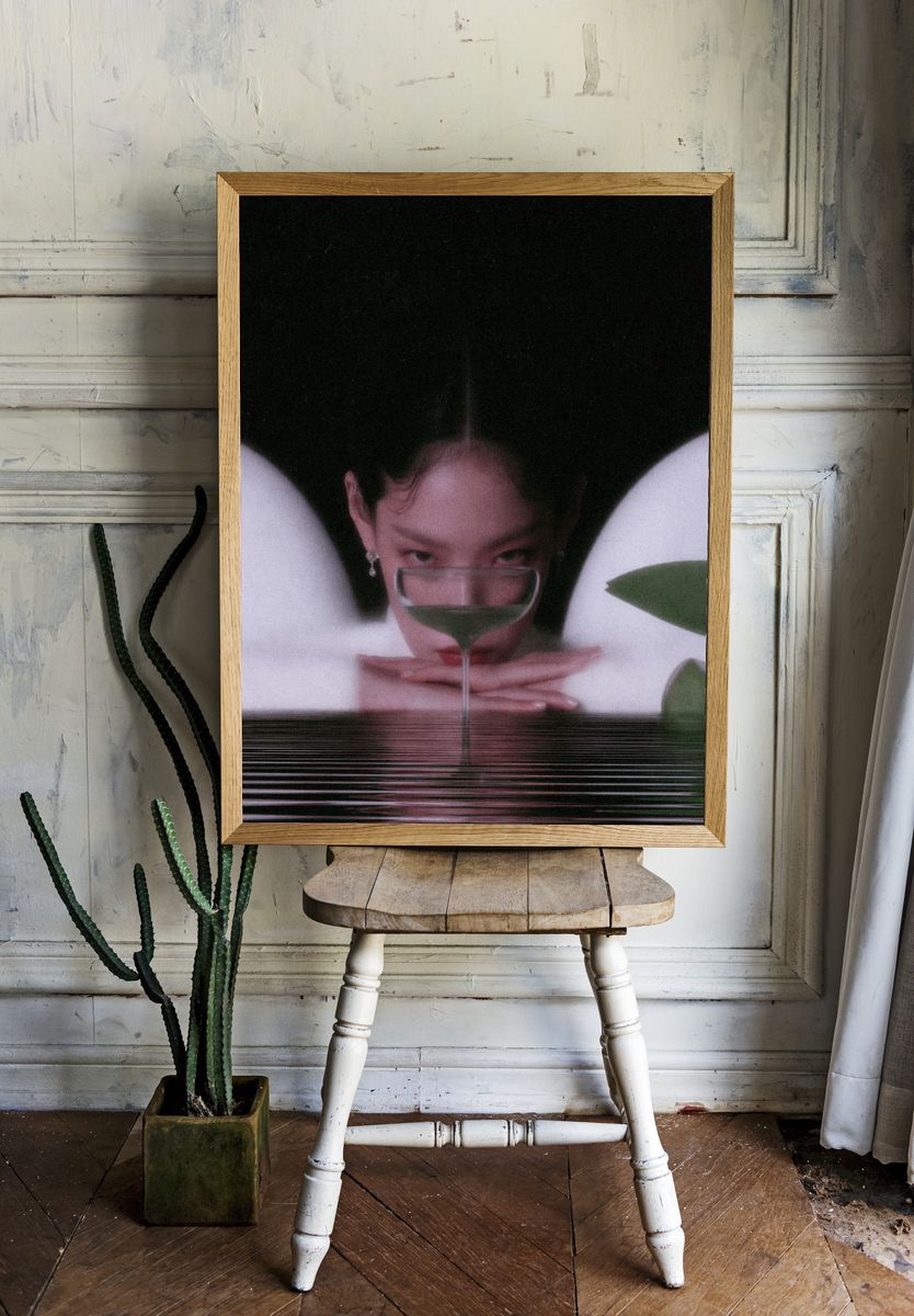 Surreal Portrait with Wine Glass Print. room preview