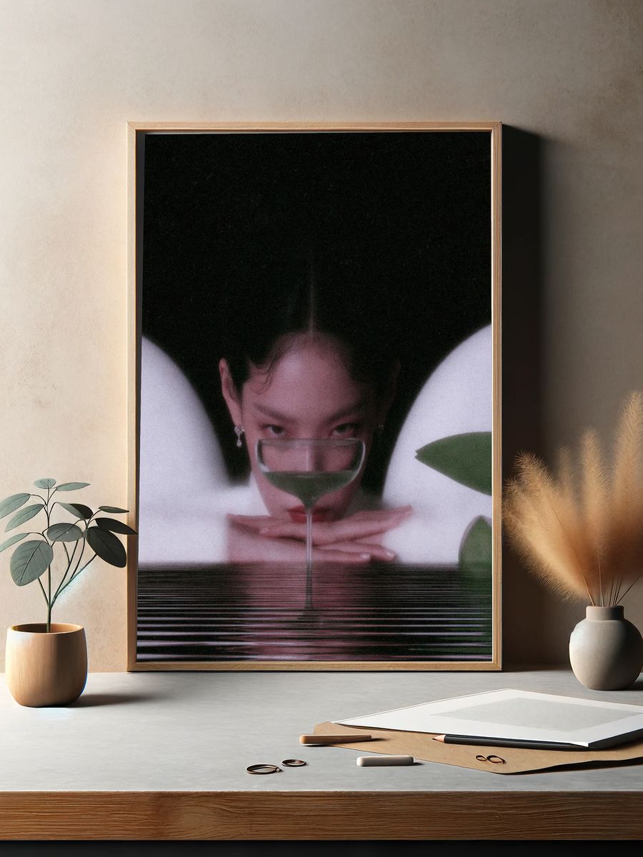 Surreal Portrait with Wine Glass Print. — room view 2