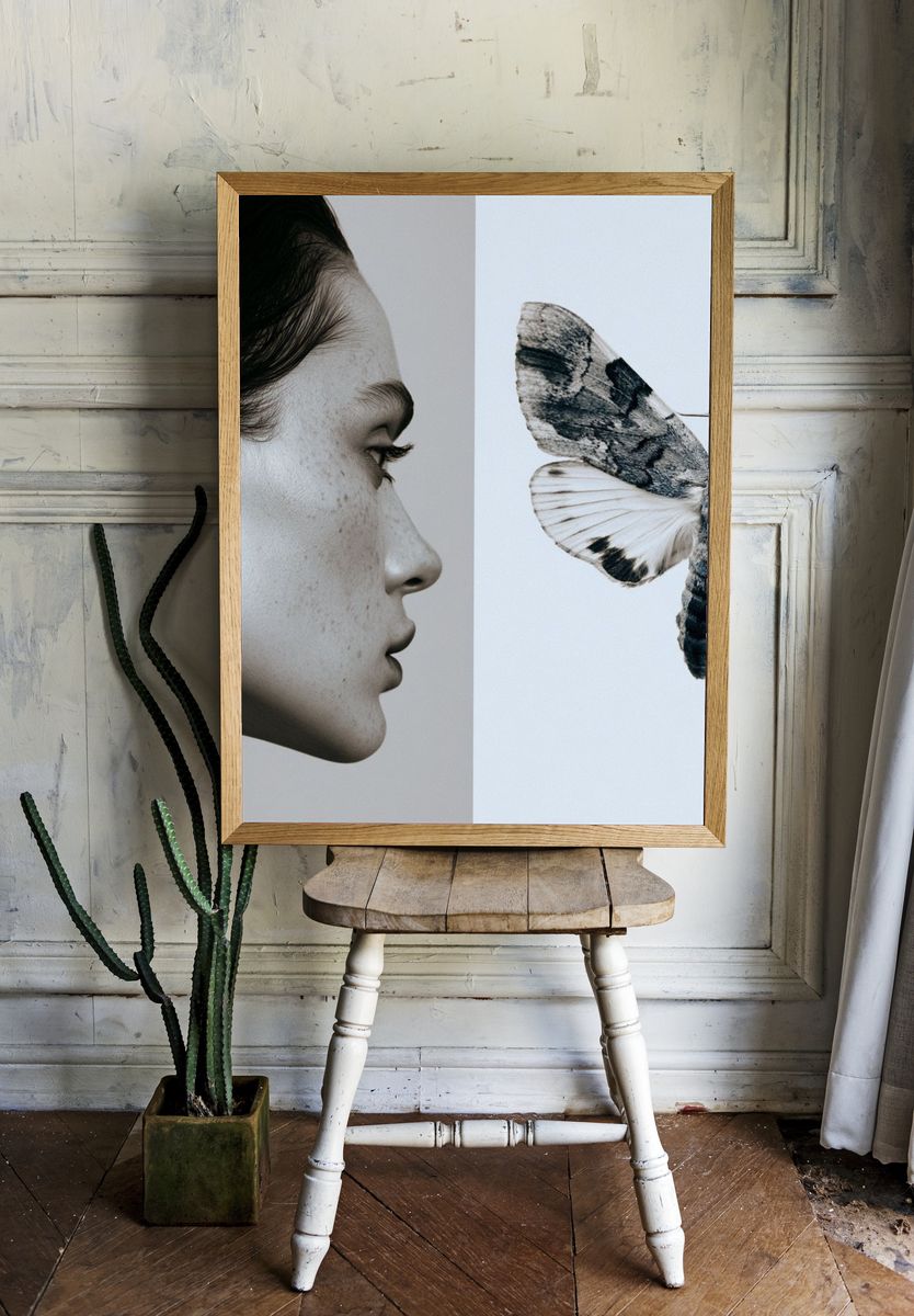 Surreal Portrait Moth Print. — room view 1