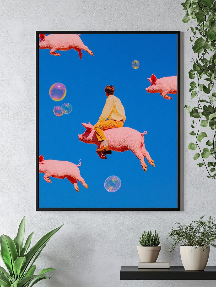 Surreal Pig Riding — Fine Art Print. — room view 4