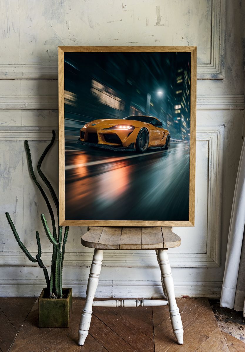 Orange Sports Car Night Drive Poster. room preview