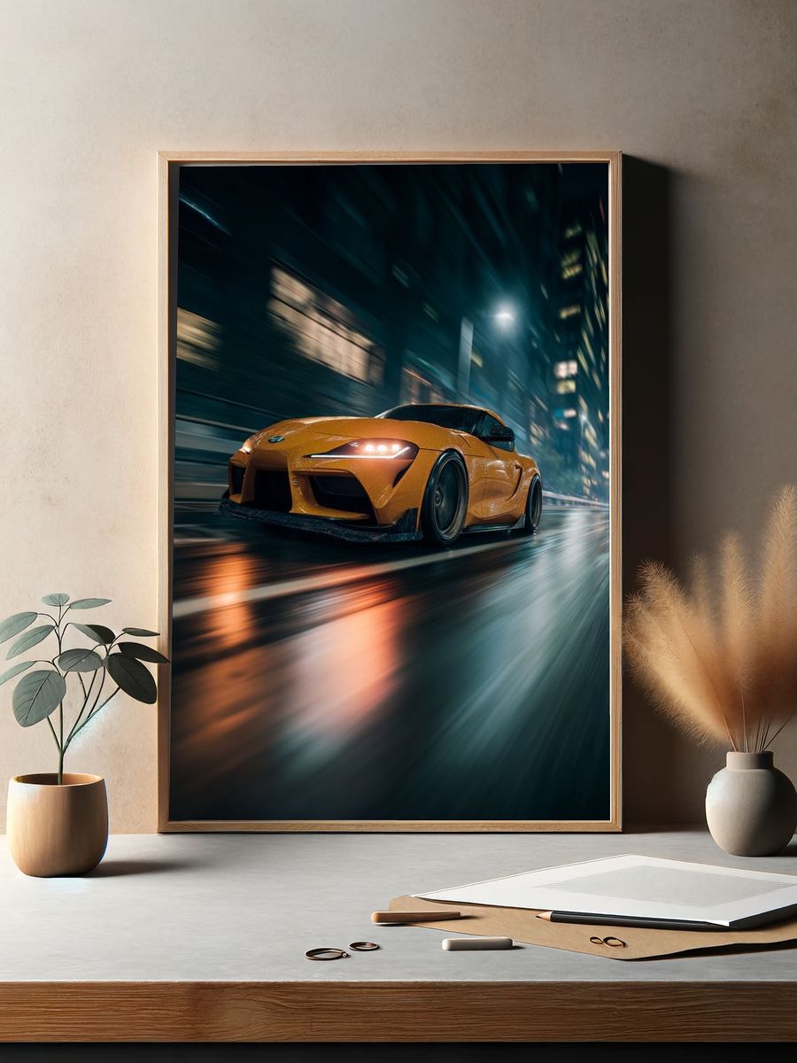 Orange Sports Car Night Drive Poster. — room view 2
