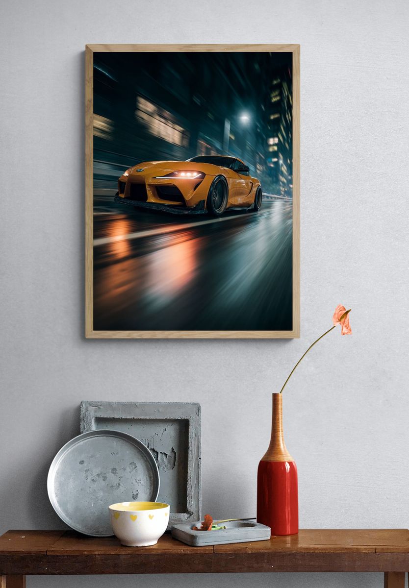 Orange Sports Car Night Drive Poster. — room view 3