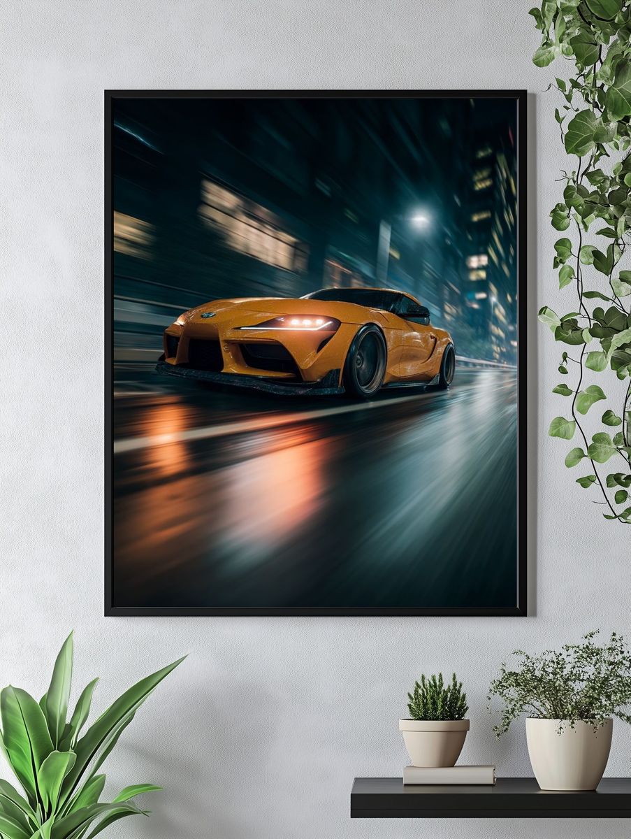 Orange Sports Car Night Drive Poster. — room view 4