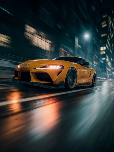 Orange Sports Car Night Drive Poster. poster