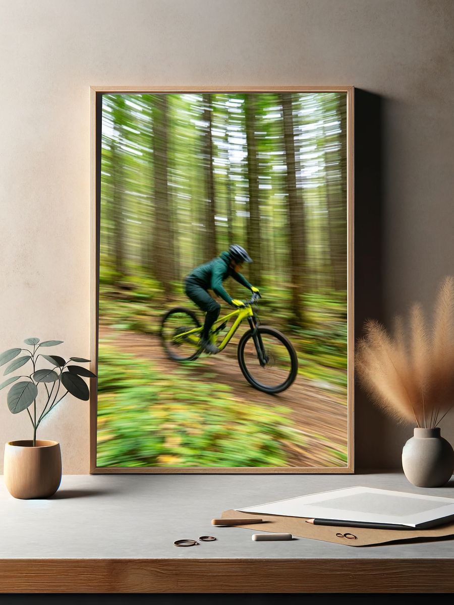 Mountain Bike Forest Motion Poster. — room view 2