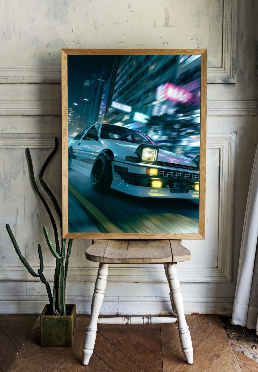Neon Drift Sports Car Poster. — room view 1