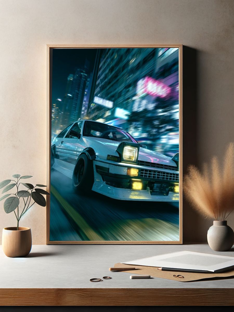 Neon Drift Sports Car Poster. — room view 2
