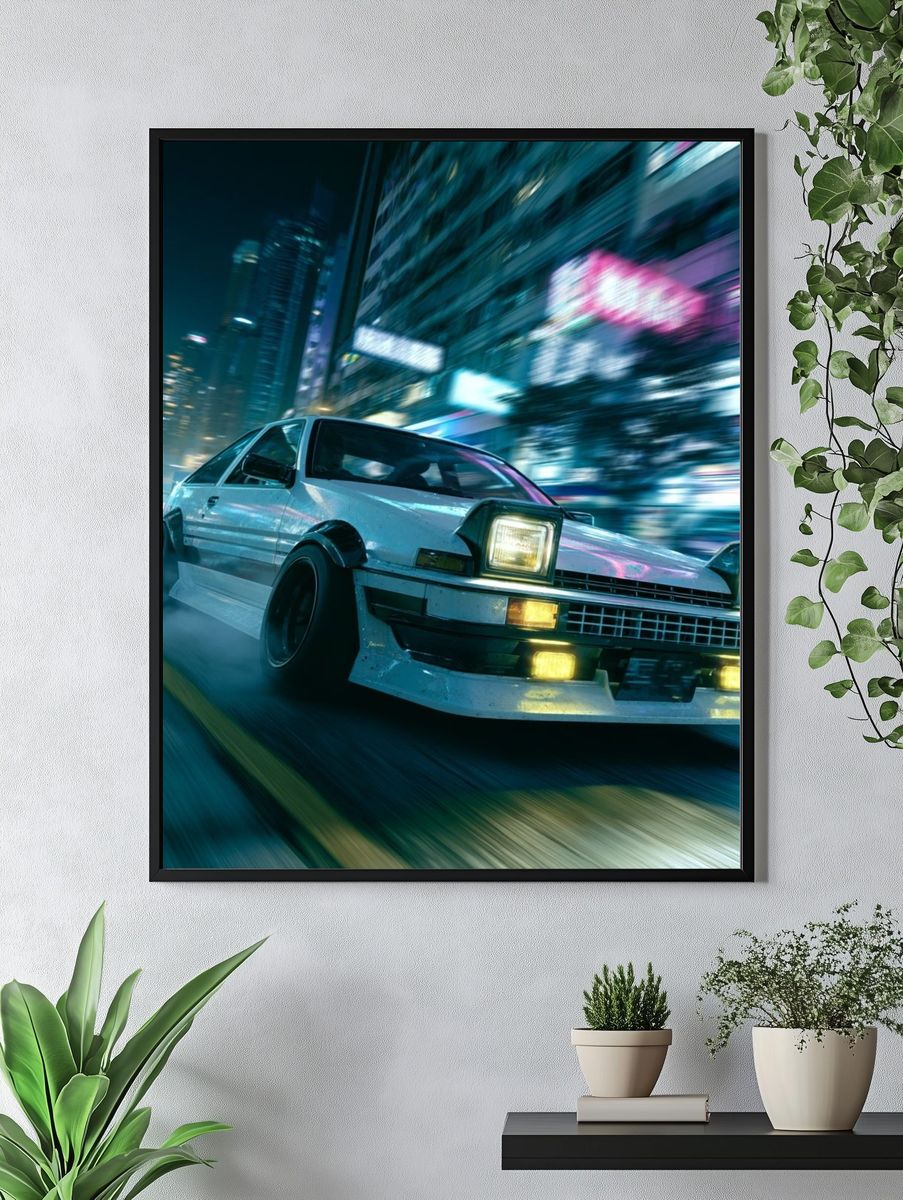 Neon Drift Sports Car Poster. — room view 4