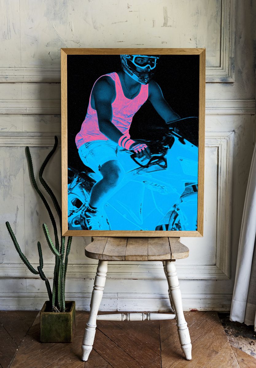 Neon Motocross Rider Poster. room preview