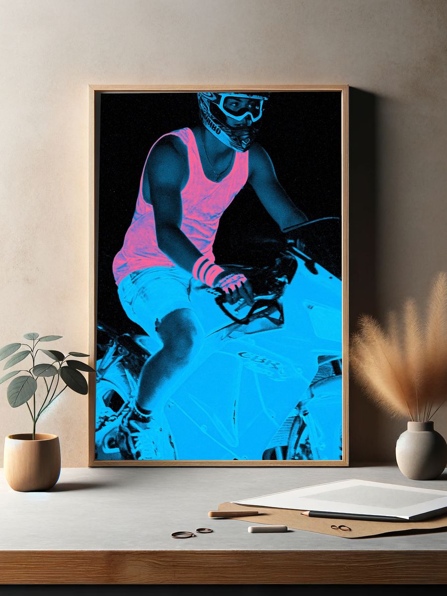 Neon Motocross Rider Poster. — room view 2