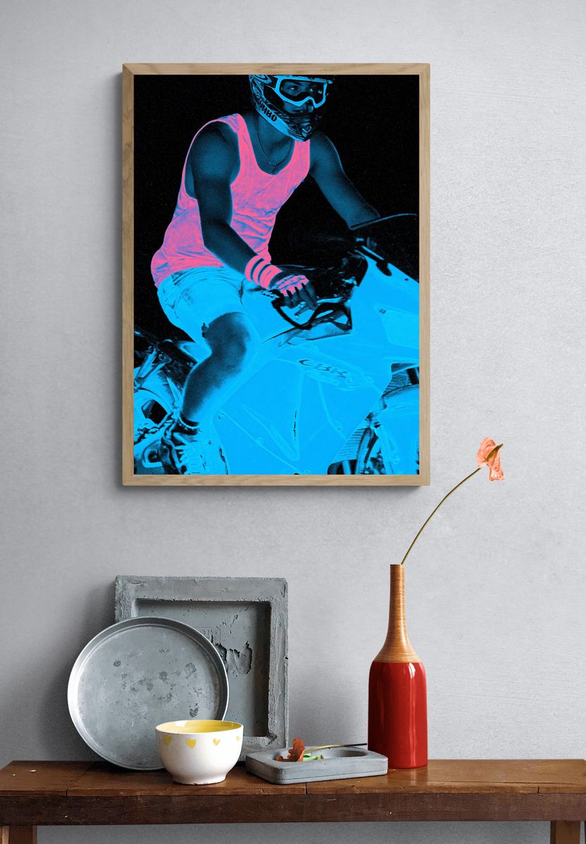 Neon Motocross Rider Poster. — room view 3
