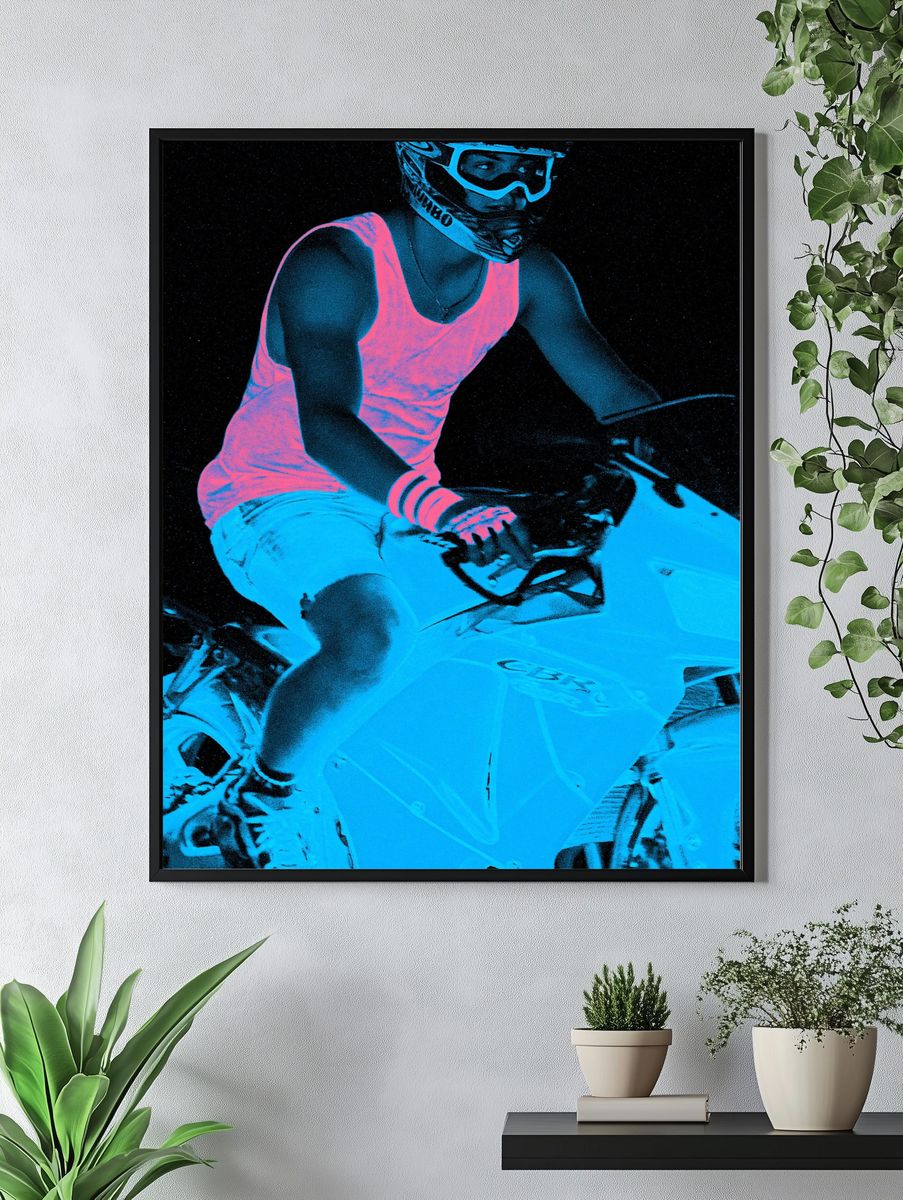 Neon Motocross Rider Poster. — room view 4