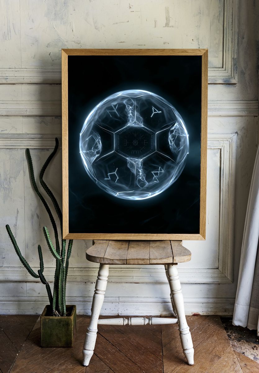 Glowing Futuristic Soccer Ball Print. — room view 1