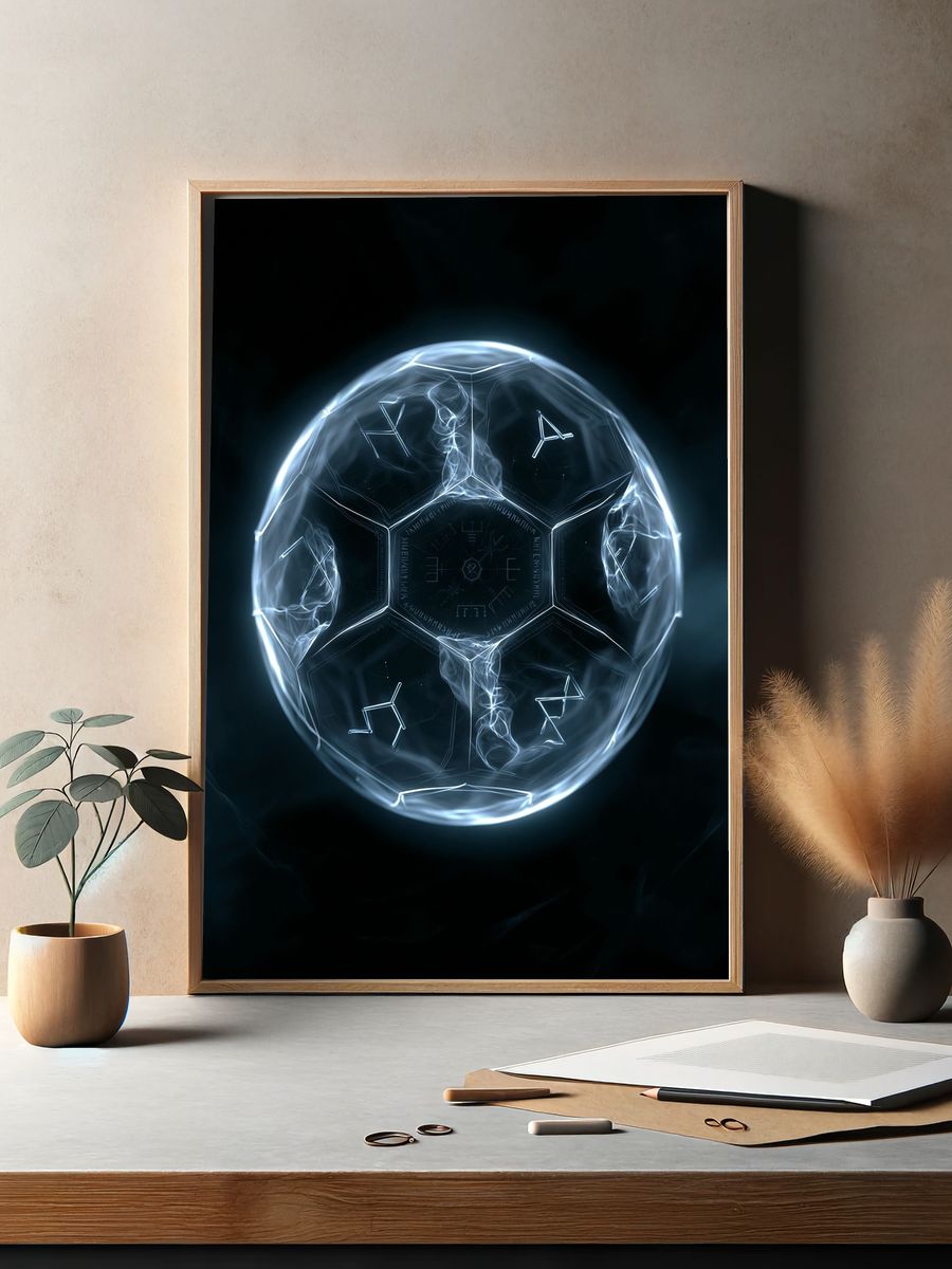Glowing Futuristic Soccer Ball Print. — room view 2