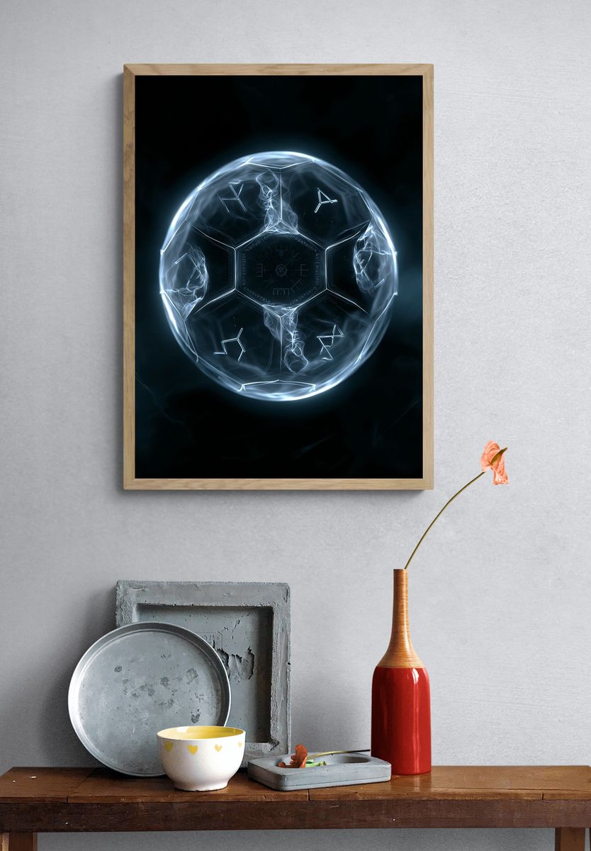 Glowing Futuristic Soccer Ball Print. — room view 3