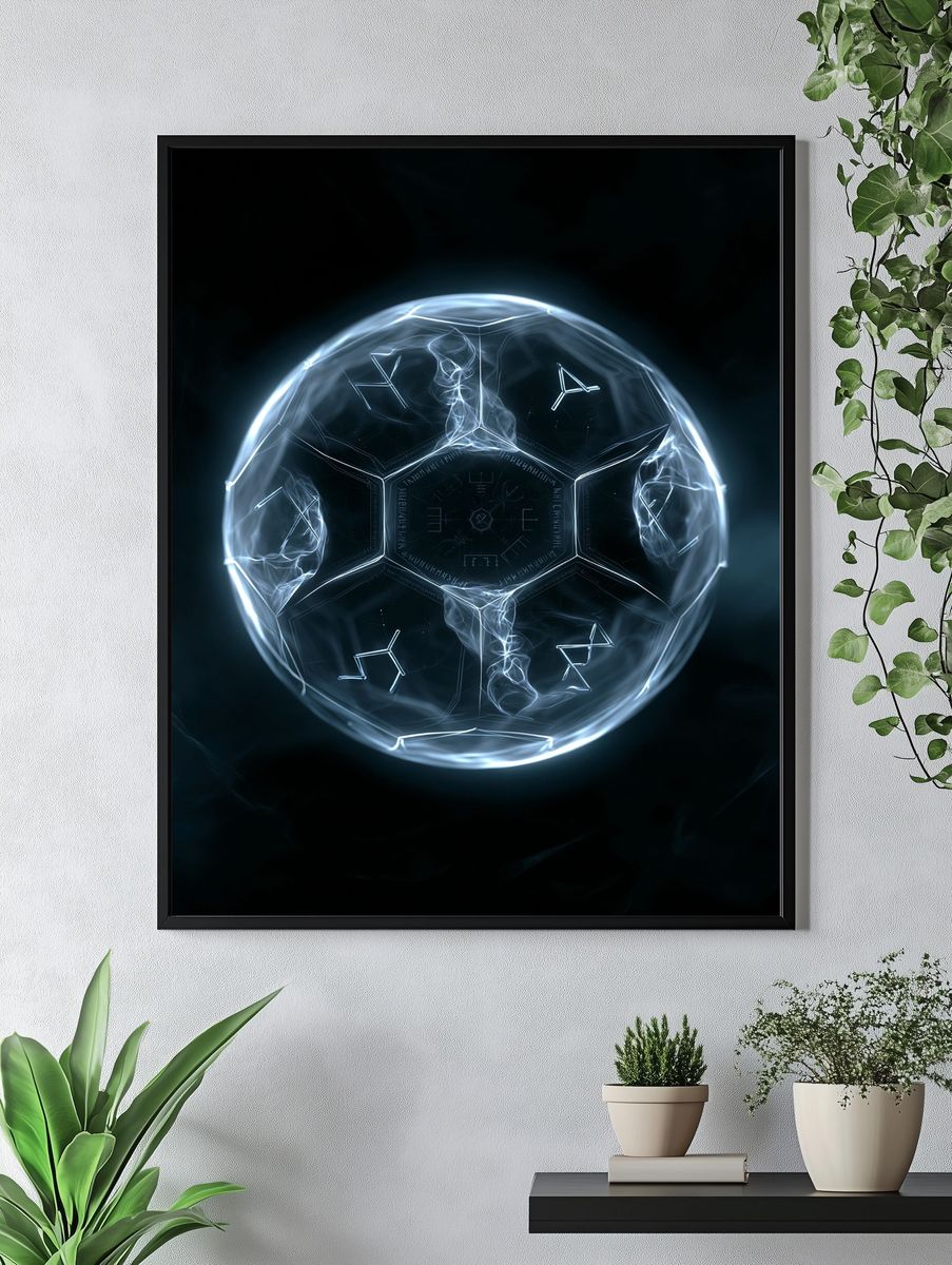Glowing Futuristic Soccer Ball Print. — room view 4