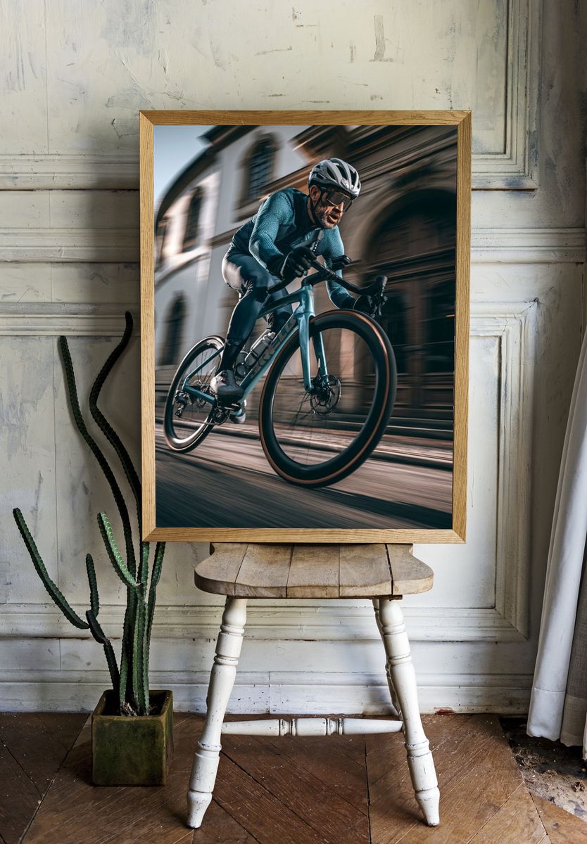 Cyclist in Motion Photography Poster. room preview