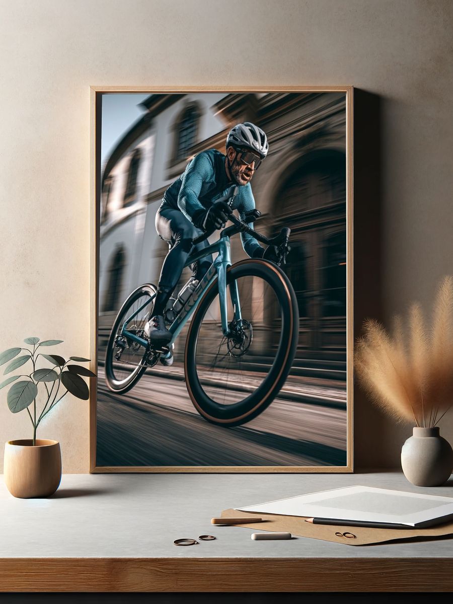 Cyclist in Motion Photography Poster. — room view 2