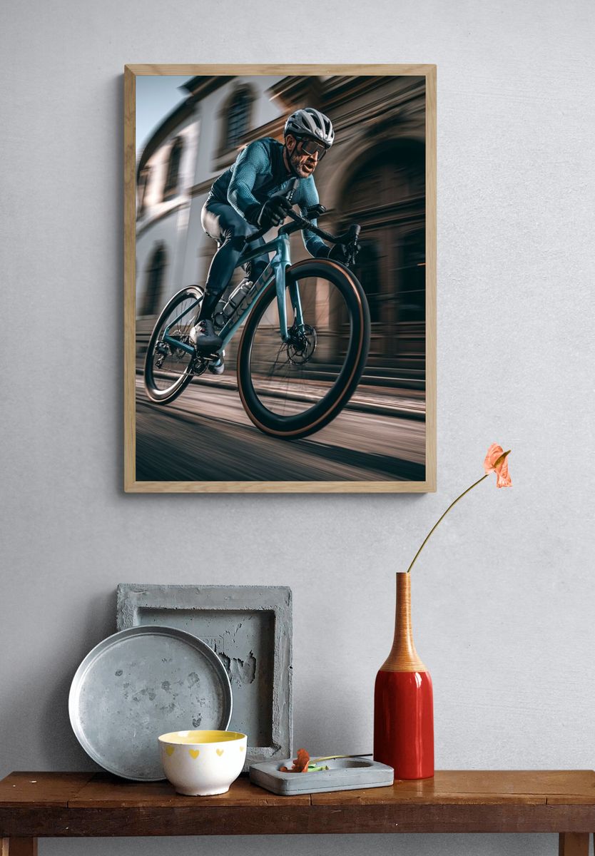 Cyclist in Motion Photography Poster. — room view 3