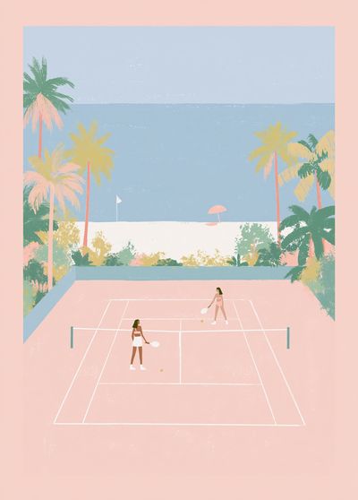 Tropical Tennis Court Illustration Poster. poster
