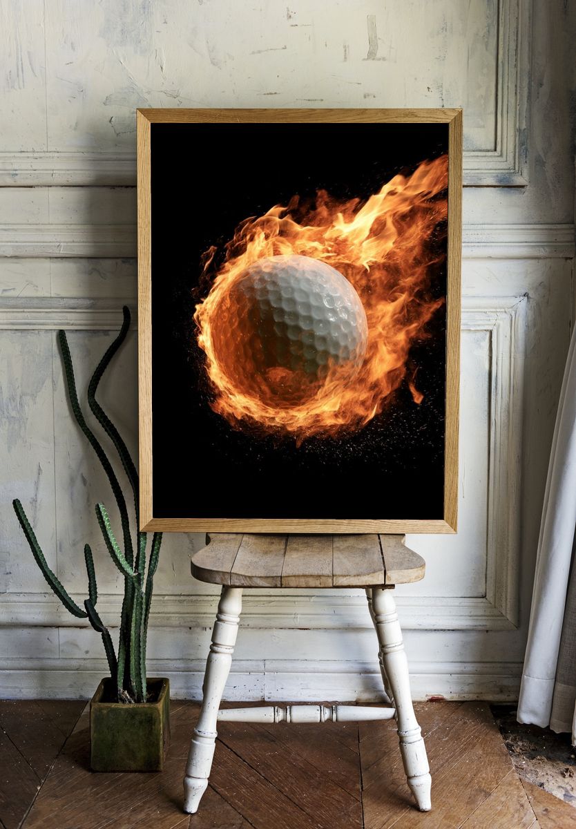 Fiery Golf Ball Photography Poster. — room view 1