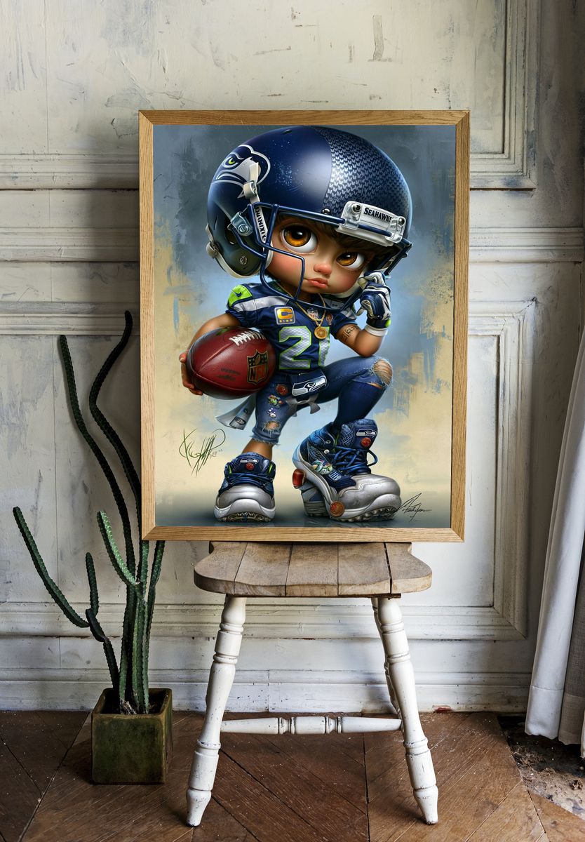 Seahawks Football Kid Illustration Poster. room preview