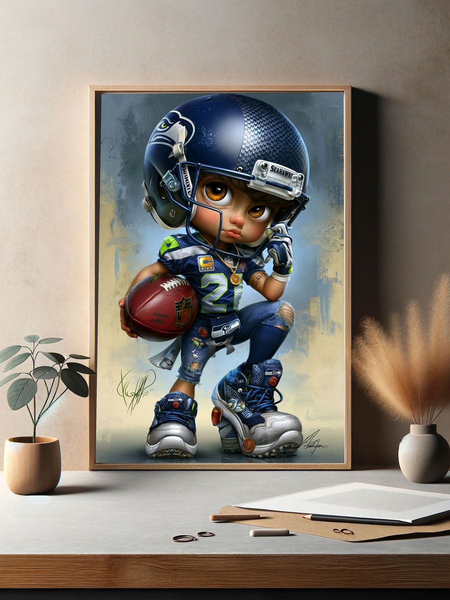 Seahawks Football Kid Illustration Poster. — room view 2
