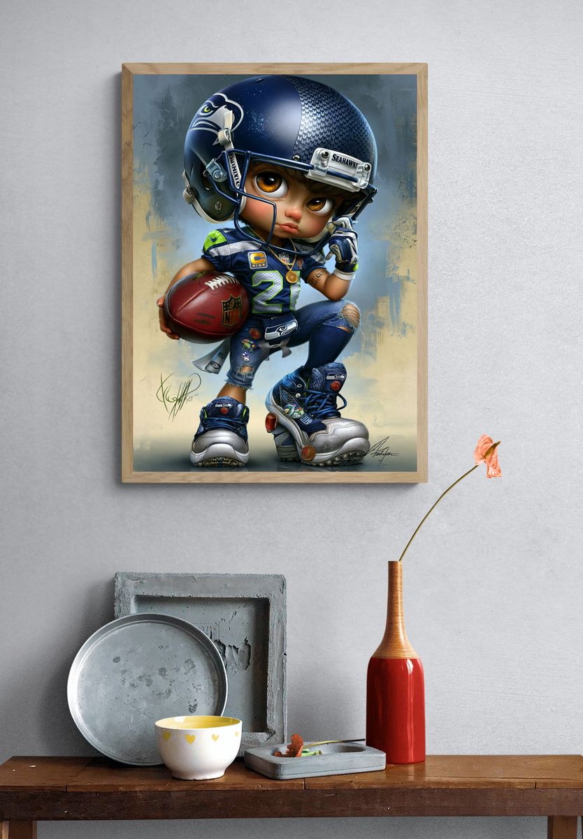 Seahawks Football Kid Illustration Poster. — room view 3