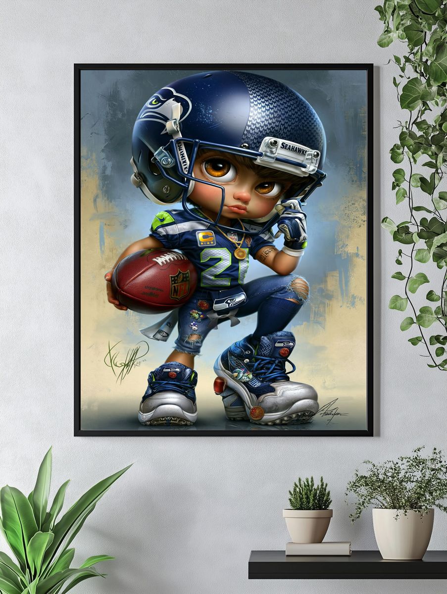 Seahawks Football Kid Illustration Poster. — room view 4